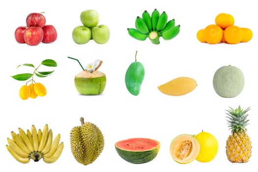 Collection group of freshness fruits on white background photo