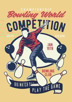 Bowling World Competition Vintage Badge, Retro Badge Design vector