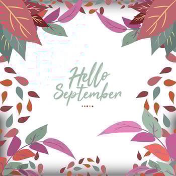 Hand drawn hello september lettering Premium isolated in square background vector