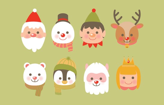 Christmas Icon with Reindeer, Santa Claus, Snowball, Sheep and Santa's Helper vector