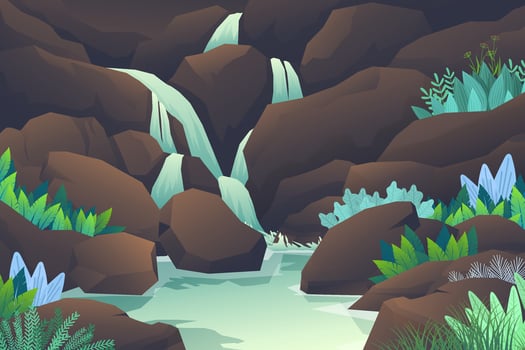 Nature landscape with waterfall from mountain rocks vector