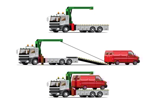 set of towing car trucking  auto transport vector illustration