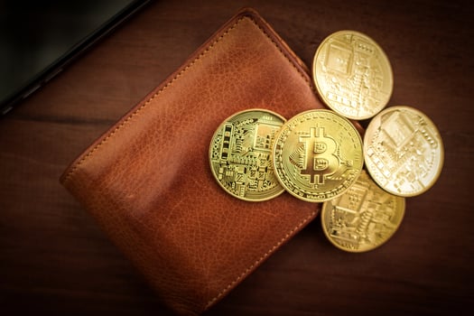 Cryptocurrency Bitcoin. Digital money for banking and international network payment. Wallet with blockchain concept. photo