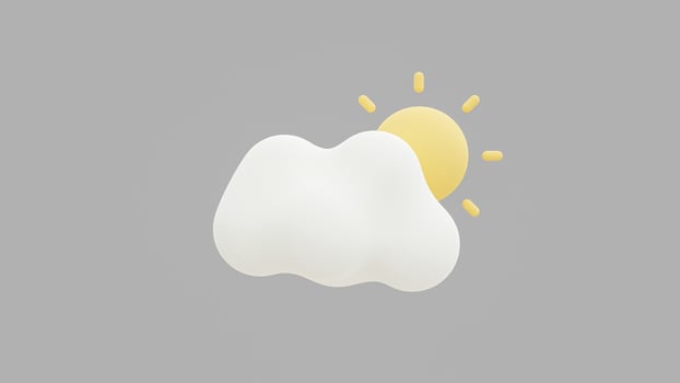 3d cloud and sun set isolated on a pastel color background. Render soft round cartoon fluffy cloud icon. 3d geometric shapes photo
