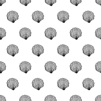 Seamless pattern with seashells. Marine background.  Hand drawn vector illustration in sketch style. Perfect for greetings, invitations, coloring books, textile, wedding and web design