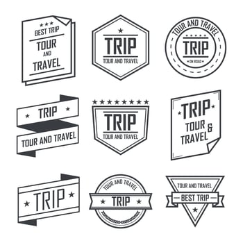 Tour and travel trip labels and stickers vintage emblem design. Vector illustration