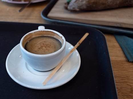 one cups of coffee on the table. morning breakfast at the cafe photo