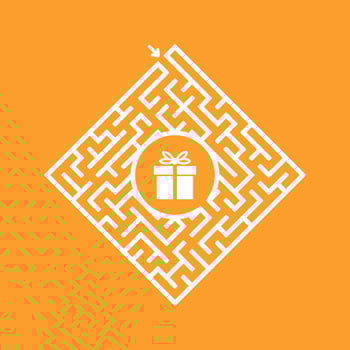 Color diamond shaped labyrinth. Game for kids. Puzzle for children. Find the right path to the gift. Labyrinth conundrum. Flat vector illustration isolated on color background.