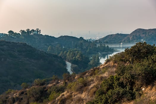 hollywood hills and surrounding landscape near los angeles photo