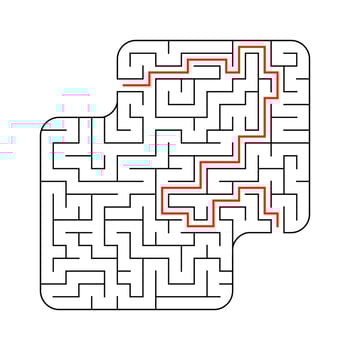 Abstract square maze. Game for kids. Puzzle for children. One entrance, one exit. Labyrinth conundrum. Flat vector illustration isolated on white background. With answer.