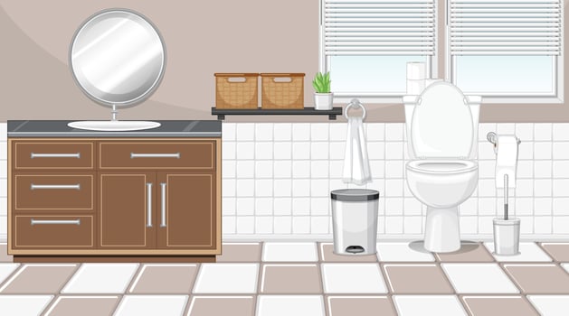 Bathroom interior with furniture in beige and white theme vector