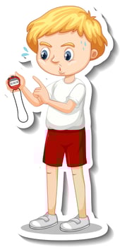Sticker design with a coach boy holding timer vector