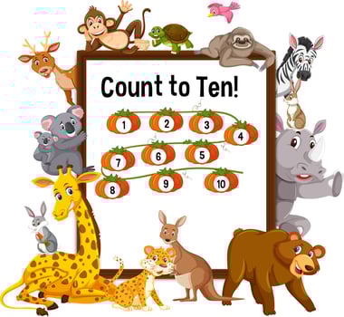 Count to ten board with wild animals vector