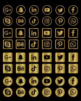 Golden social media icons collection vector