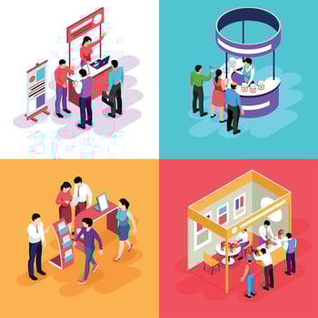 Isometric Exhibition Design Concept Vector Illustration