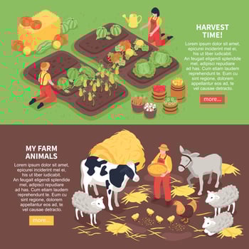 Isometric Farm Banners Vector Illustration