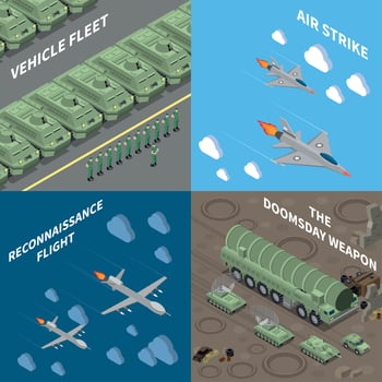 Military Vehicles 2x2 Design Concept Vector Illustration