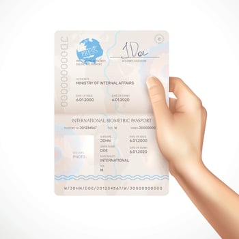 Biometric Passport Mockup in Human Hand Vector Illustration