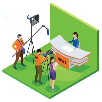 Broadcasting Isometric Composition Vector Illustration