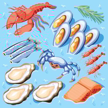 Fish Superfood Isometric Poster Vector Illustration
