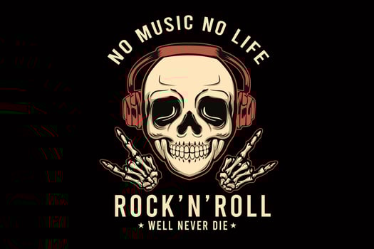 rock and roll well never die illustration t shirt design with skull vector