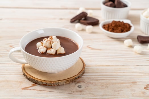 Hot chocolate with marshmallows in cup photo