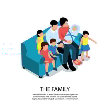 Multi Child Family Composition Vector Illustration