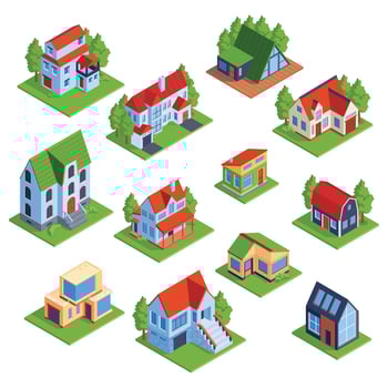 Isometric Town Houses Collection Vector Illustration