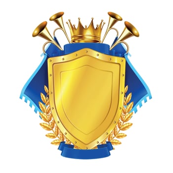 Golden Shield With Horns And Pennants Vector Illustration