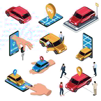 Car Sharing Isometric Set Vector Illustration