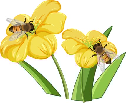 Close up of bee on the flowers vector