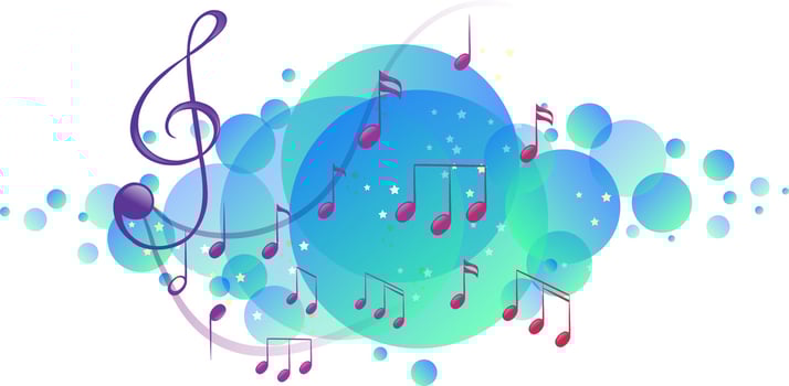 Musical melody symbols on bright blue splotch vector