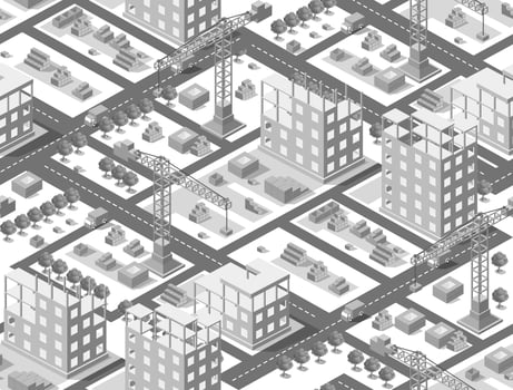 Seamless urban plan illustration of isometric construction building vector