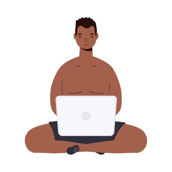 Boy cartoon with male short with laptop vector design