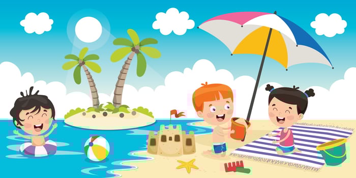Little Children Playing At Beach vector
