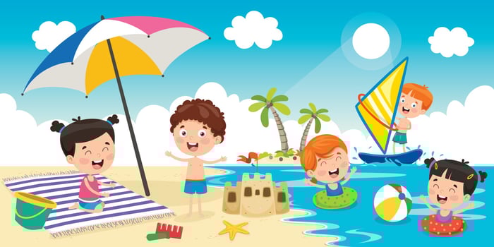 Little Children Playing At Beach vector