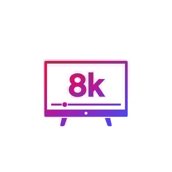 8K tv, video streaming service vector icon