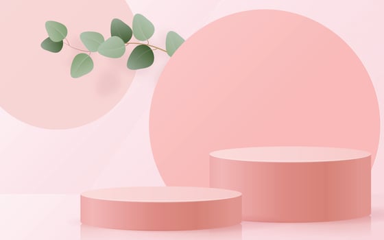 3d podium with Eucalyptus leaves vector