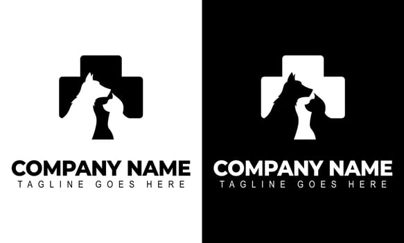 Dog Cat Veterinary Clinic Logo Template. Line symbols in negative vector