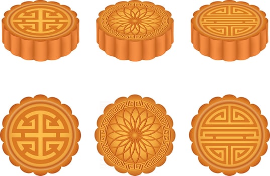 Set of isolated chinese moon cakes. Mid autumn chinese festival vector