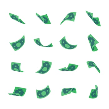 Dollar bills falling from above. Billionaire jacks a lot of money vector