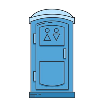 Mobile portable bio toilet icon. Front view. Blue plastic closet vector