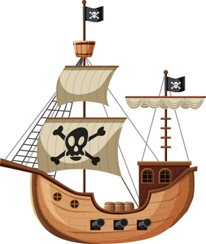 Pirate Ship in cartoon style isolated on white background vector