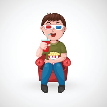 Illustration of isolated kids watching a movie with 3d glasses vector