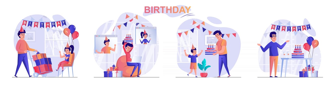 Birthday concept scenes set vector