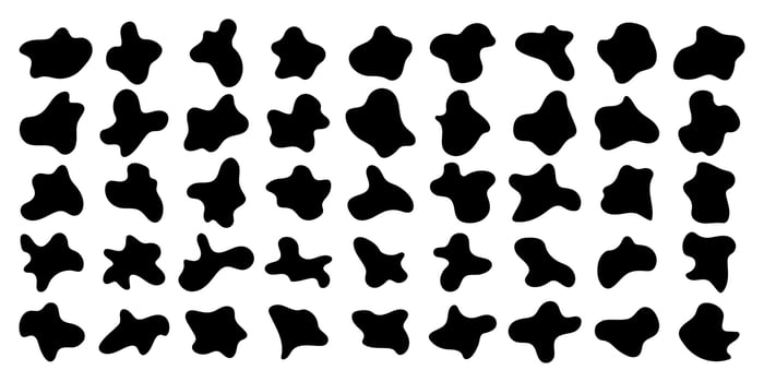 Black fluid shapes collection isolated on white background vector
