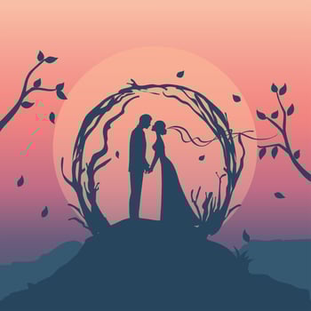silhouette of romantic couple have engagement vector
