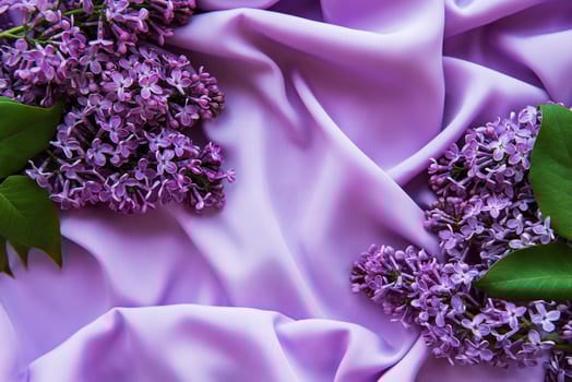 Lilac flowers on a background of lilac satin photo