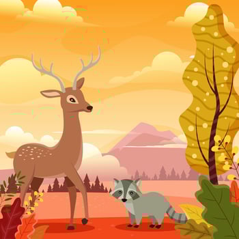 Flora and Fauna in Autumn Forest vector
