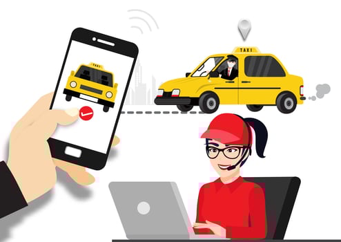 Order a taxi through the app on your phone vector